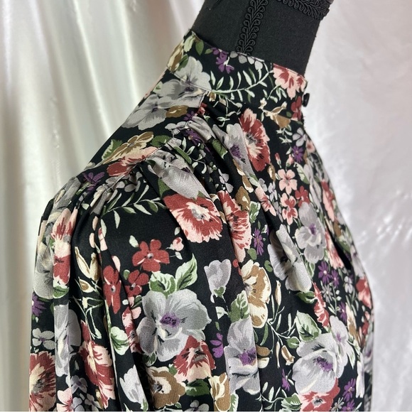 Vintage Sheer Black Floral Button-Up Tie Front Blouse 2X/3X Romantic Cottagecore - Picture 7 of 14